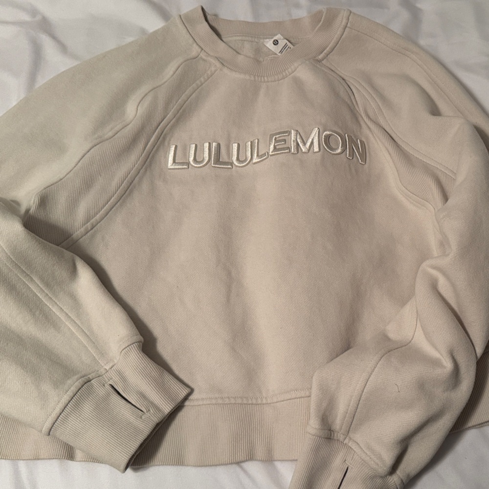 lululemon athletica Cream Embroidered Logo Crewneck Sweater